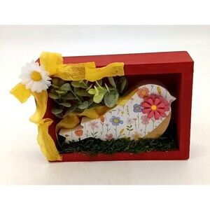Hand Crafted Wooden 5X7 Shadowbox Bird Floral Tabletop Spring/Easter Decor